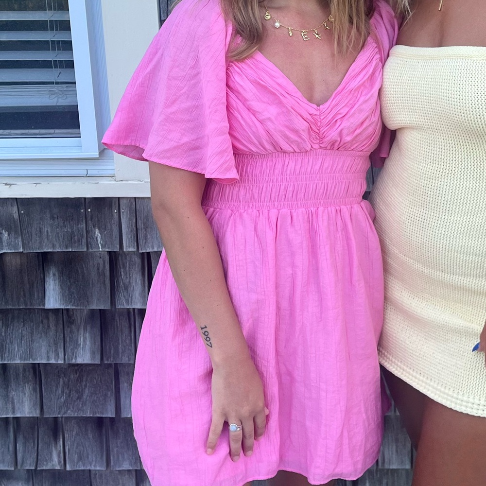 Abercrombie & Fitch Pink Mini Dress with Flutter Sleeves